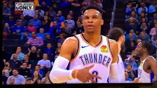 RUSSELL WESTBROOK shouts out NIPSEY HUSSLE during & after game. Throws up 60's NEIGHBORHOOD for NIP