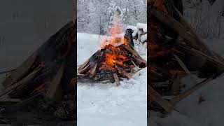 10 / 10 recommend a bonfire in the snow. 🔥🔥🔥#Bonfire #FireAndIce #Snow