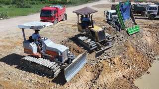 Incredible Nice Action Filling Land With KOMATSU D20P VS HITACHI DX45M Pushing Soil Stone Into Water