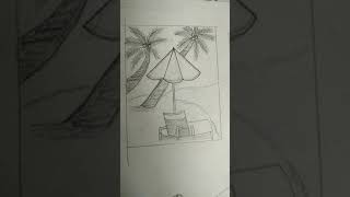 how to draw sea beach, seaside drawing, scenery pencil drawing sketch,