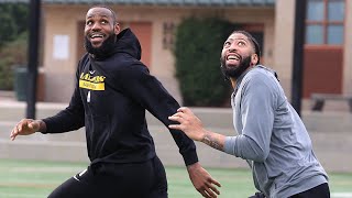 LeBron James vs Anthony Davis in Football after Lakers practice
