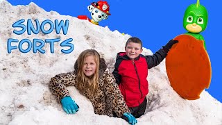Assistant and Batboy Build Snow Forts and Find PJ Masks Toys