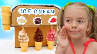 Anabella and Bogdan Pretend Play Selling Ice Cream with Daddy.  Best summer videos for kids.