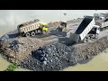 Amazing Base Boundary Building In Water Bulldozer Pushing Clearing Rock Dirt Dump Truck Unloading