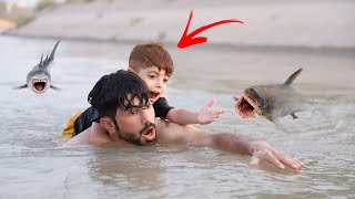 راحو يسبحون🏊| طلعلهم قرش متوحش🦈كارثه😱