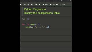 #python program to display the multiplication Table || #math_table