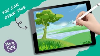 PROCREATE Easy Mountain Landscape Drawing - Step by Step | Bonkito design