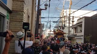 令和5年岸和田だんじり祭　本宮午後　中北町(貝源)　ラスト決めた～！後ろ追っかけ人数ヤバい！