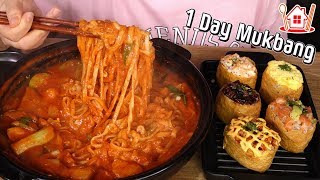 1 Day Mukbang | Cooking and eating spicy Kalguksu noodles and 2 kinds of Korean porridge