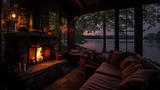 Cozy Porch Ambience | Heavy Rain Sounds and Fireplace for Relaxation, Meditation and Deep Sleep