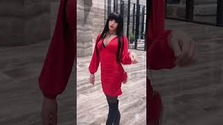 crossdresser in red dress