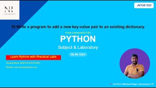 Python Program to Add Key-Value Pair to a Dictionary | JNTUK R23 CSE Lab | EXP16
