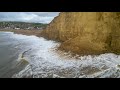 Rockfall at West Bay, Dorset after Storm Ciaran batters the cliffs