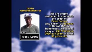 Peter Papius ~ Short Obituary
