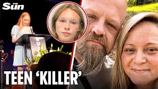 Haunting moment teen gives tearful eulogy to murdered mum & stepdad that made HER the prime suspect