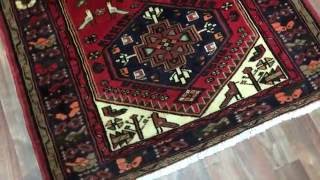 Semi-Antique Navy, Red and Beige Persian Hamadan Oriental Rug 3'6X4'10 - B 71626