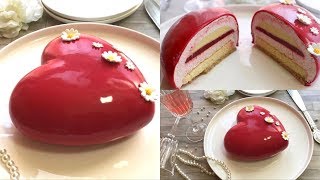 ❤️Entremets Coeur Fraises-Framboises avec glaçage miroir ultra brillant