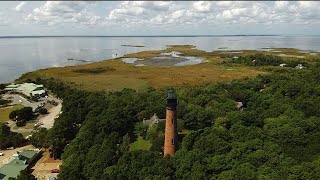 Drone video of Currituck Beach and Lighthouse