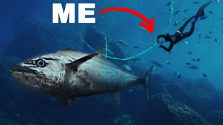 Big Tuna Tangled 130 ft. Deep In CRAZY Current (spearfishing)