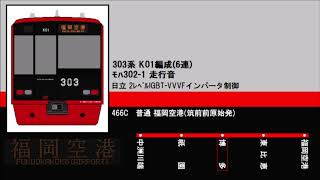 【走行音】JR九州303系(ﾓﾊ302-1/日立IGBT) 中洲川端⇒福岡空港