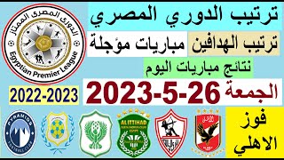 ترتيب الدوري المصري وترتيب الهدافين اليوم الجمعة 26-5-2023 الجولة 22 المؤجلة - فوز الاهلي