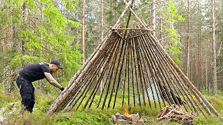 Build a giant hut for 5 people, Survival shelter-My daily life