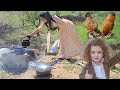 The life of a nomadic girl in the mountains/A nomadic girl cooking with firewood