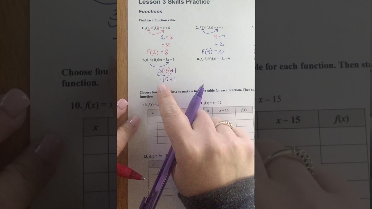 Lesson 3 Skills Practice Functions Day 3 Youtube