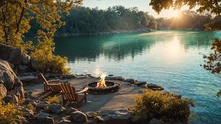 Peaceful Morning by the Lake with Soothing Lake Waves Sounds and Fire Pit