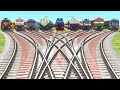 9 LINES INDIAN TRAINS CROSSING ON BUMPY BRANCHED TRACKS | train simulator