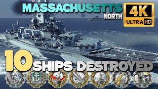 Battleship Massachusetts on map North, 10 ships destroyed - World of Warships
