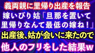 【スカッとする話】義両親に里帰り出産を報告。嫁いびり義母「旦那を置いて里帰りなんて最低の嫁ね！」→出産後、義母が会いに来たので他人のフリをした結果www