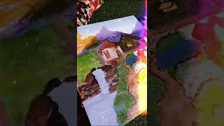 Painting Transition🔥 Village Hut painting🏡#easypaintingforbeginners#easy #aclyricpainting#youtuber