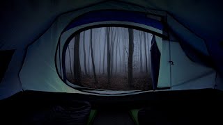 Night in a big tent with heavy rain and strong thunder