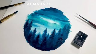 Simple Watercolor Forest Circle Tutorial for Beginners