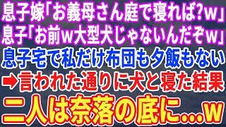 【スカッとする話】息子宅に行くと私の布団も夕飯もない...息子嫁「庭で寝れば？w」息子「犬小屋じゃん！ウケるｗ」お望み通りにした結果→息子夫婦は全て失うハメに…【修羅場】