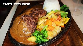 Sizzling Burger steak with Homemade Gravy/How to make/with vegetables/by: easy life cuisine