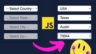 Select Country State City Zip code Drop Down using HTML CSS and JavaScript