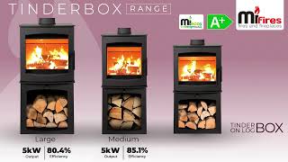 Mi-Fires Tinderbox on Log Box wood burning stove, ECODesign 2022 ready,A+ Energy Rating.