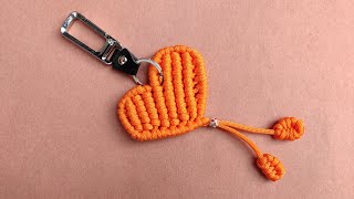 Simple Macrame Key Chain / waste Macrame Heart Shaped keychain with Piping Knot / Macrame Knot