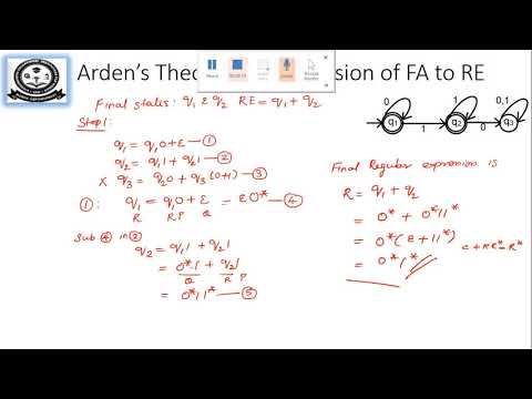 Conversion Of FA To Regular Expression Using Ardens Theorem - YouTube