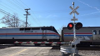 Amtrak #703 Meets Amtrak #6 Zephyr With Heritage Unit \u0026 Private Car, 20th St. Railroad Crossing