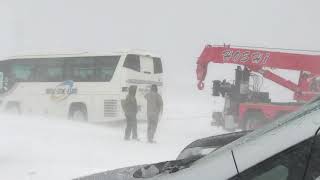 【猛吹雪】31/01/29 道の駅猪苗代にて観光バスがスタック【ホワイトアウト】