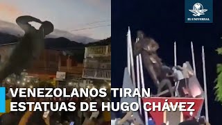 Derriban estatuas de Hugo Chávez durante protestas en Venezuela contra Nicolás Maduro