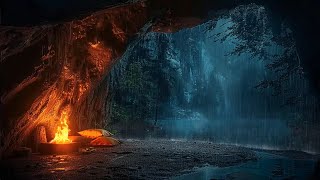 Reduce Stress Levels: Night Rain And Bonfire In A Cave | Insomnia Relief Sounds