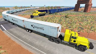 Long Giant Truck Accidents on Railway and Train is Coming | BeamNG Drive