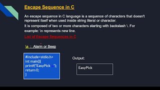 #C Escape sequence in C |C language tutorial | C programming tutorial for beginners