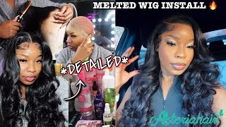 DETAILED MELTED HD 24inch BODY WAVE WIG INSTALL| BALD CAP METHOD, WIG PREP ETC FT.ASTERIAHAIR