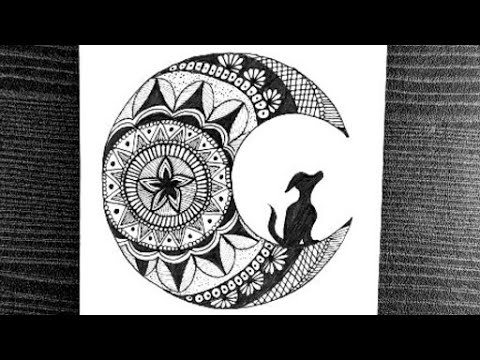 Mandala Moon Art || How To Draw Half Moon || Moon Mandala Art || Doodle ...