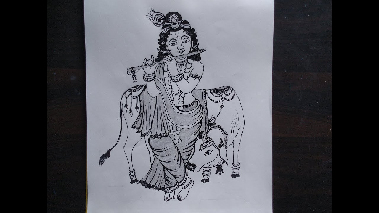 Easy Line Art Drawing Of Lord Krishna Ll How To Draw Krishna ...